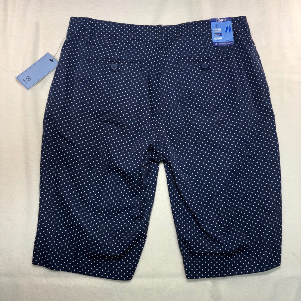 IZOD Womens Navy Blue Polka Dot Walking Shorts Size 12 NWT Lawn Party Bermuda - Picture 4 of 8